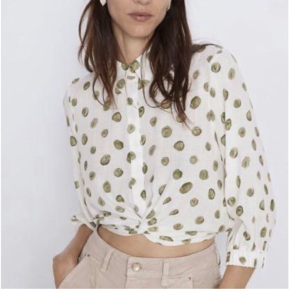 Zara Ivory, Green Polka Dot Crop Top NwT size small - Picture 2 of 6